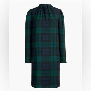 J.Crew Ruffleneck Shift Dress - Black Watch Plaid Size 2
